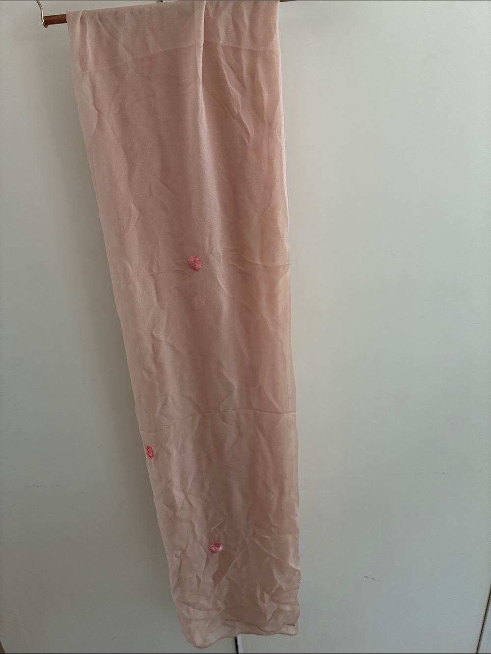 Light Pink Sheer Scarf with Floral Appliques
